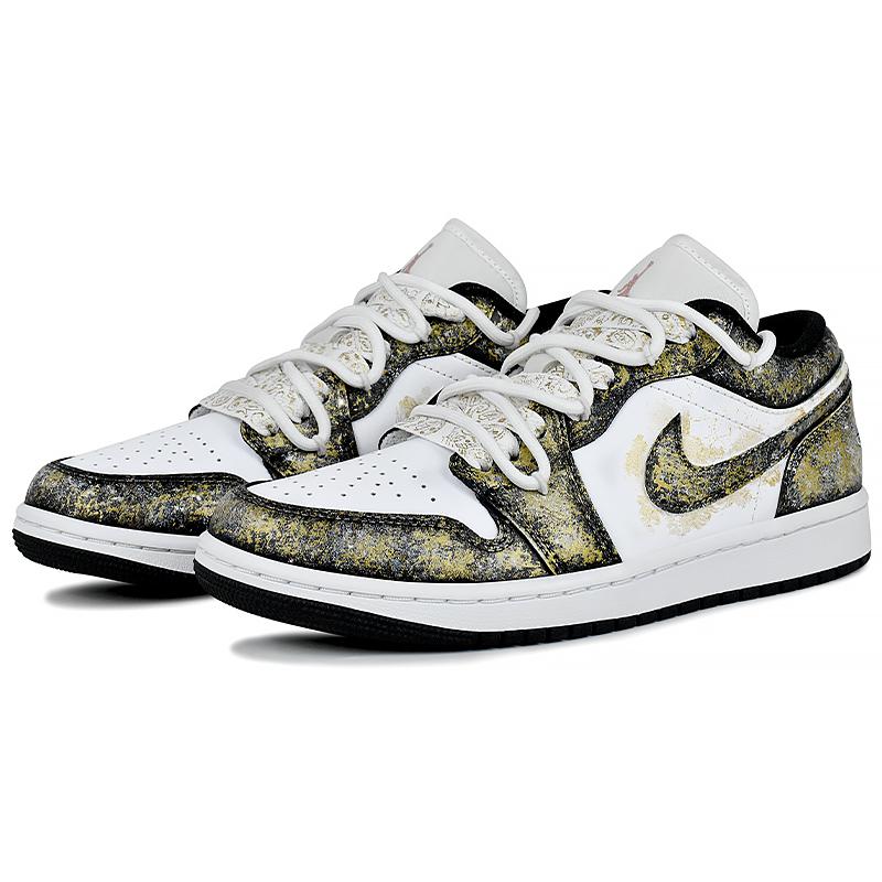 Jordan Air Jordan 1 Wear resistant And Lightweight Low top Vintage Basketball Shoes Unisex Black White Gold 553558-165(Team96-)