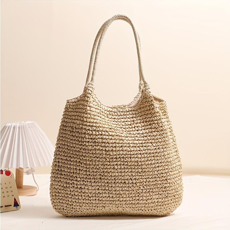 

Large Capacity Women s Tote Straw Woven Bags, Fashionable Leisure Beach Shoulder Bag, Korean Version Commuting Versatile бежевый