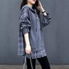 Spring Fall Women Hoodie Plaid Print Fake Two-piece Mid Length Drawstring Long Sleeves Pullover Daily Wear School Top