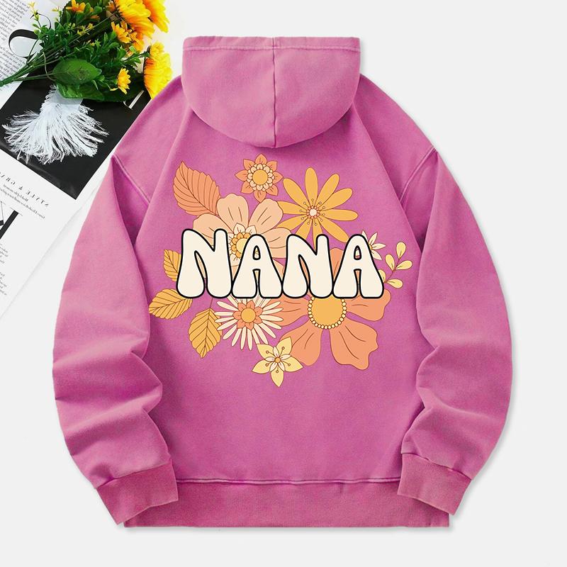 

Толстовки с капюшоном с принтом свежих цветов и надписью Nana, женские, хлопковые, с длинными рукавами, с карманом, оверсайз 3XL