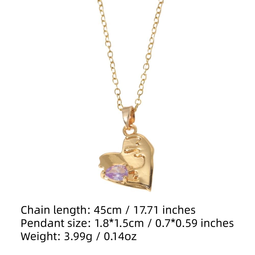 Purple Teardrop Zirconia Heart Pendant Necklace, Golden Tone Dainty Jewelry for Women