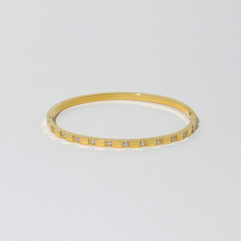 

[Cnhnon Fat Store] Fashion Simple Glossy Diamond-Embedded Square Diamond Fashionable Stacked Bangle Bracelet Type a(In Stock)
