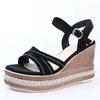 Wedge heel sandals women's summer 2025 new simple versatile muffin waterproof table high heel elastic band Roman shoes