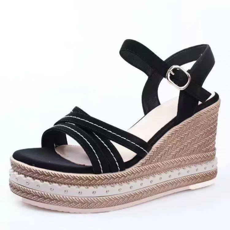 Wedge heel sandals women's summer 2025 new simple versatile muffin waterproof table high heel elastic band Roman shoes