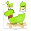 Rocking Horse with Wheels, Dragon-Shaped Rocking Horse for Children 18-36 Months, In Wood and Green Plush