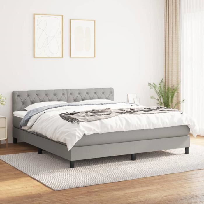 3140305 vidaXL Lit à sommier tapissier avec matelas Gris clair 160x200cm Tissu