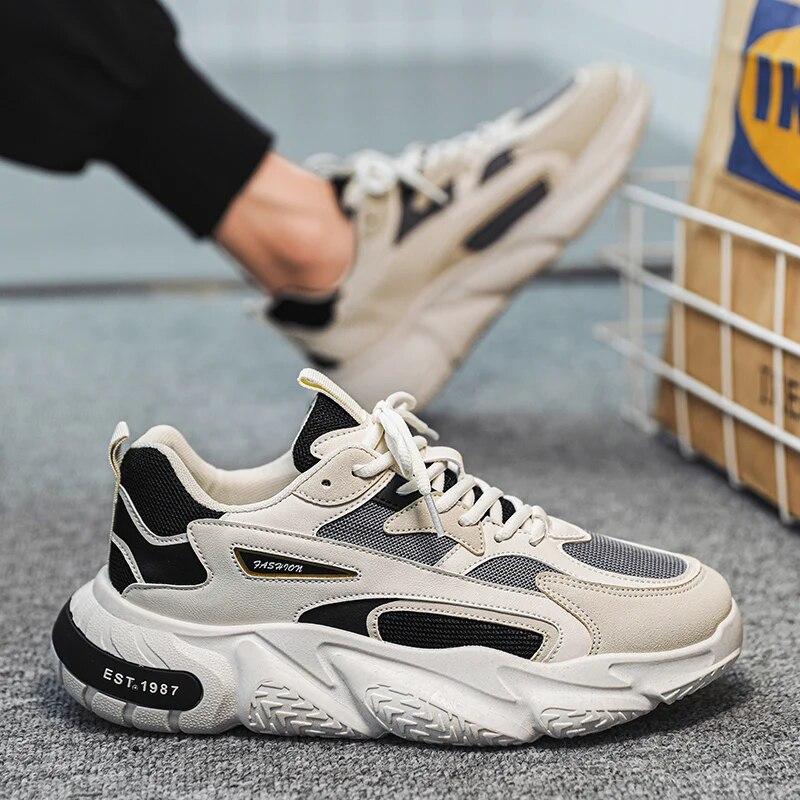 Thick Sole Versatile Clunky Sneaker For Men  Trend Mesh Lace Up Breathable Casual Sports Shoes Increased Soft Soles