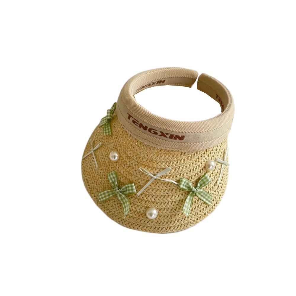Bowknot Large Brim Sun Visor Cap Wide Brim Empty Top Baseball Cap Kids Summer Straw Hat  Beach