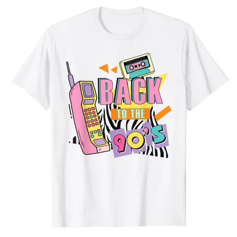 Zurück in die 90er Outfits für Frauen Retro Kostüm T-Shirt Geschenk für Frauen 90er Stil Hip Hop Event Grafik Lässiges T-Shirt High Street