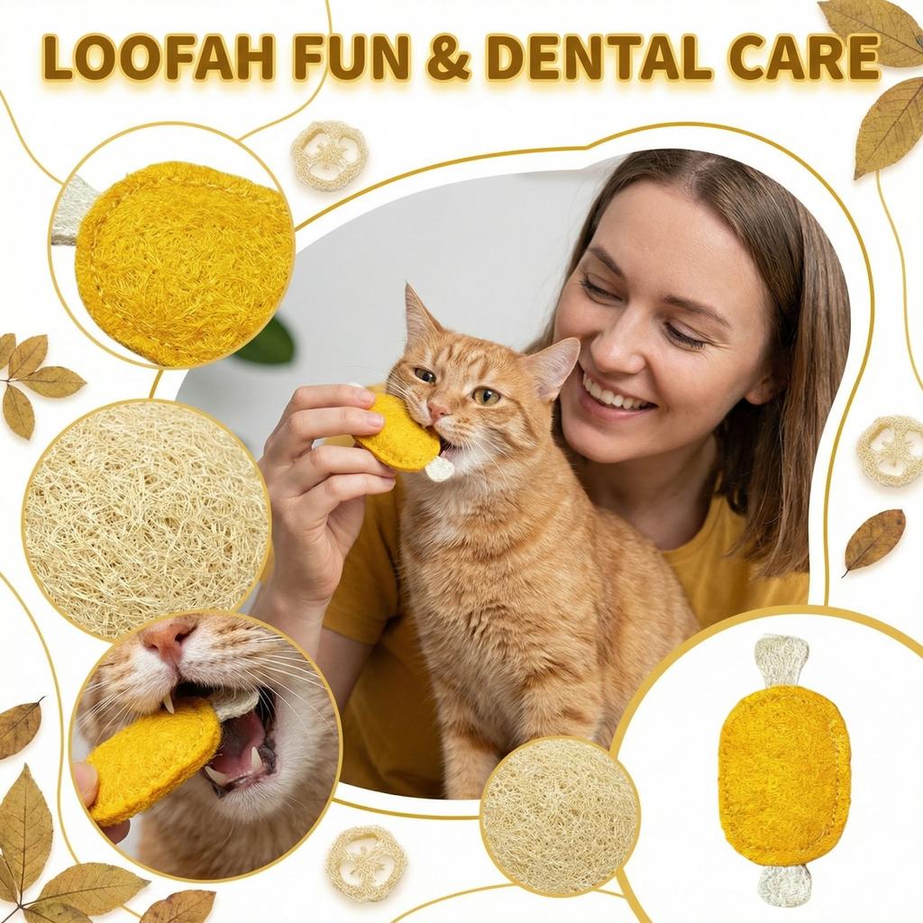 Natural Loofah Cat Toy for Scratching and Chewing Durable Pet Self-Entertainment Interactive Catnip Toy for Dental Health and Play