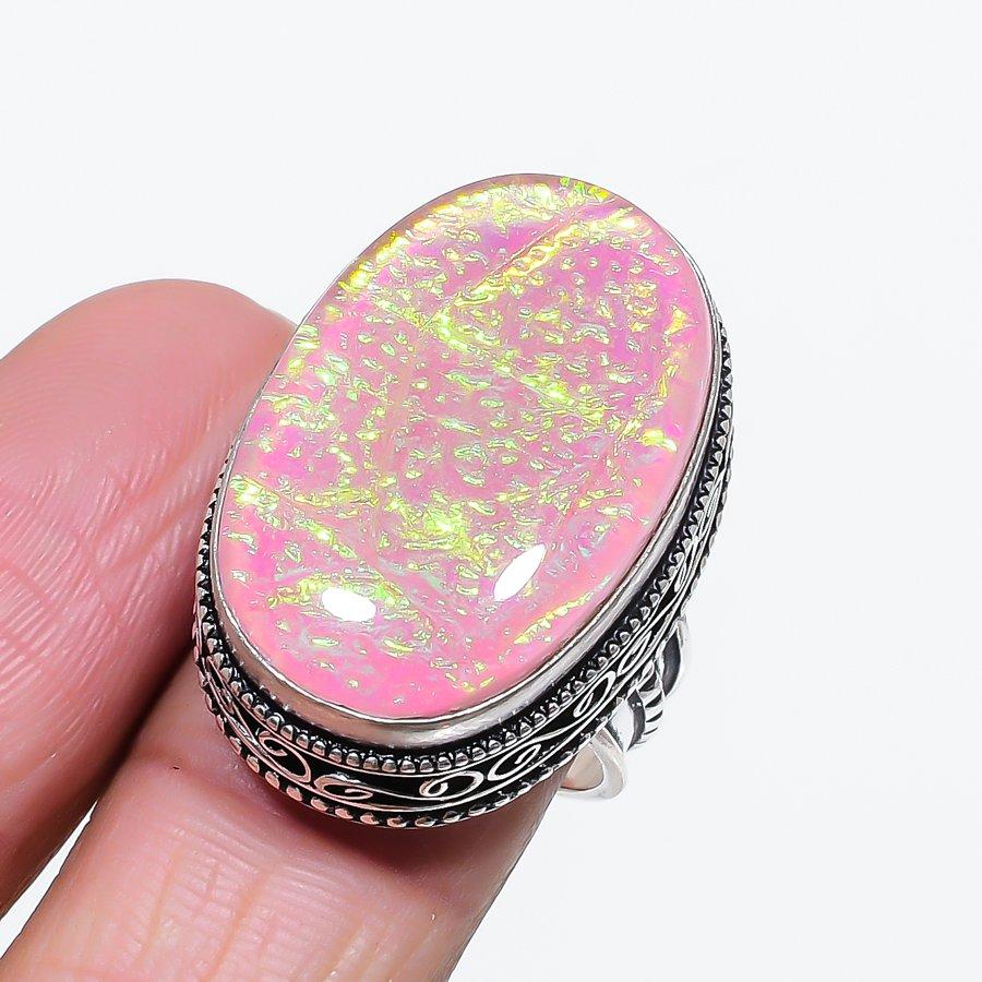 

Natural Pink Triplet Opal Gemstone 925 Sterling Silver Jewelry Ring Size 8 I0c97