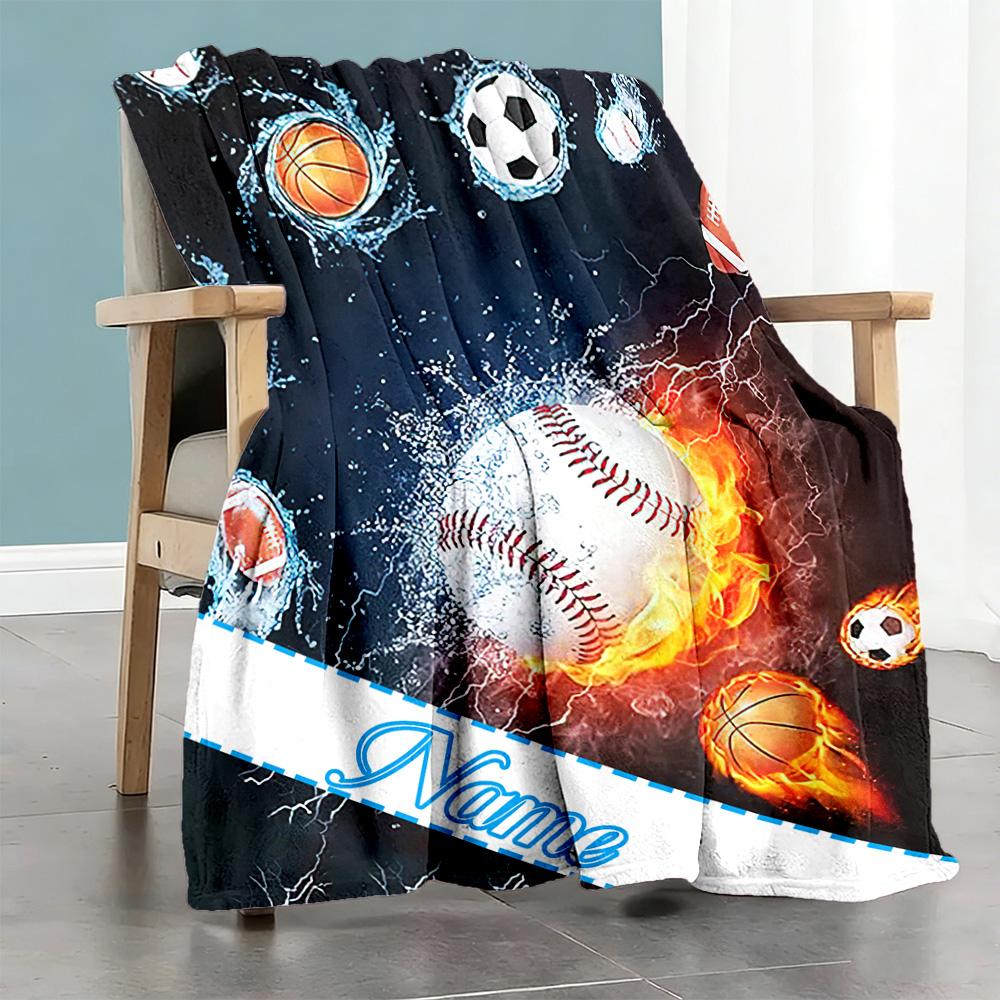 Fire Ball Customize Your Name Blanket Multi-purpose Customizable Blanket Warmthful Decor Throw For Picnics Couch Sofa Home Decor Ideal for All Seasons