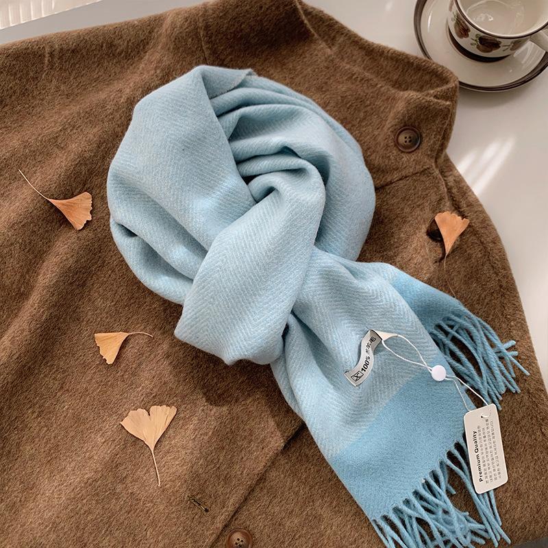Maillard Color Scarf Women'S Wool100% Pure Wool Autumn And Winter Scarf Couple Simple Warm And Thickened
