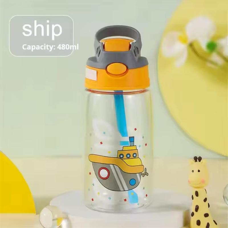 Cute Plastic Water Bottle with Straw, Portable Creative Cup for Men and Women, Includes Brush, Casual Style Drinkware