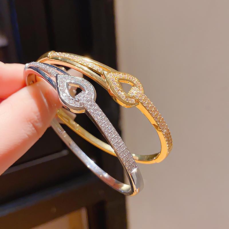 Gold Plated Zircon Water Drop Bangle - Elegant European & American Trend Luxury Bracelet for Women