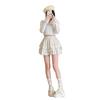 White Lace High-Waisted A-line Pleated Petite Ballet Skirt for Women - Spring/Autumn Short Fluffy Half Skirt