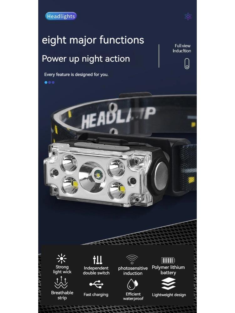 Mini Strong 5LED Headlamp Motion Sensor Headlight Outdoor Camping Fishing USB Rechargerable Portable Flashlight Head Lamp