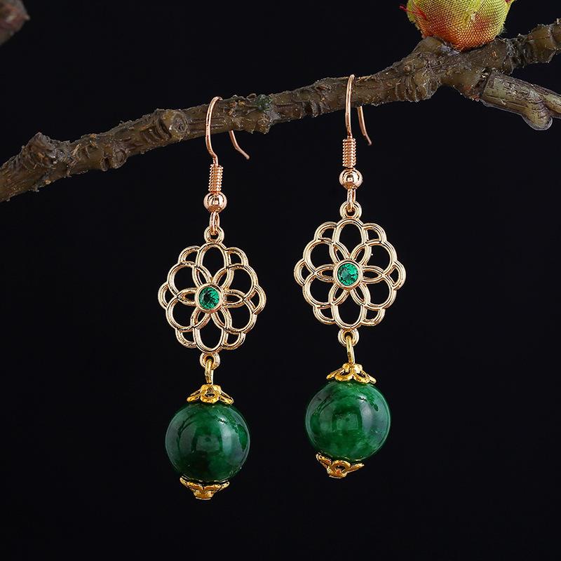 

Chinese style classical long earrings antique agate earrings Mori literary temperament retro Hanfu cheongsam earrings women