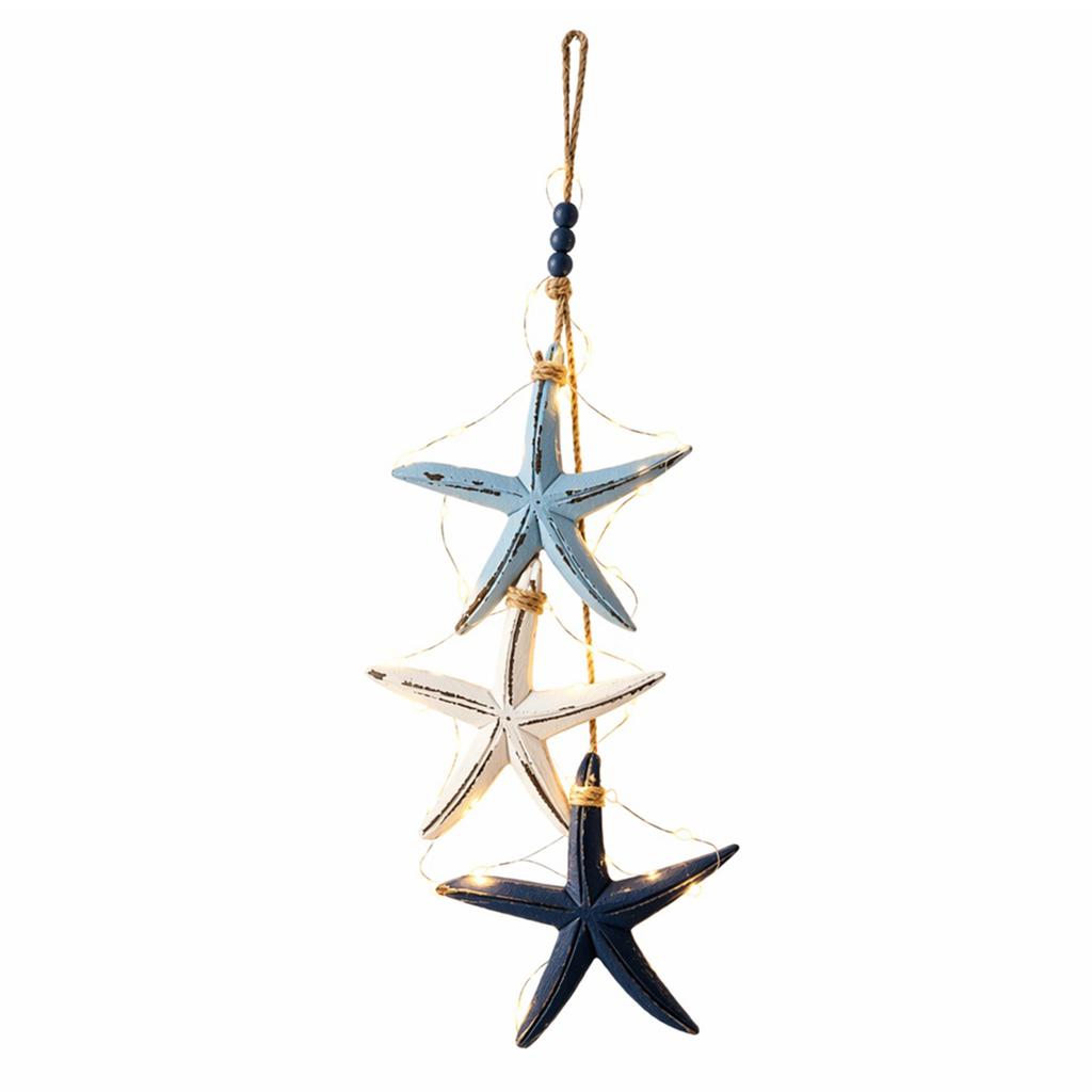 Coastal Beach Starfish Fish Wall Decor Hanging Ornament with Built-in Warm Light Home Art Piece