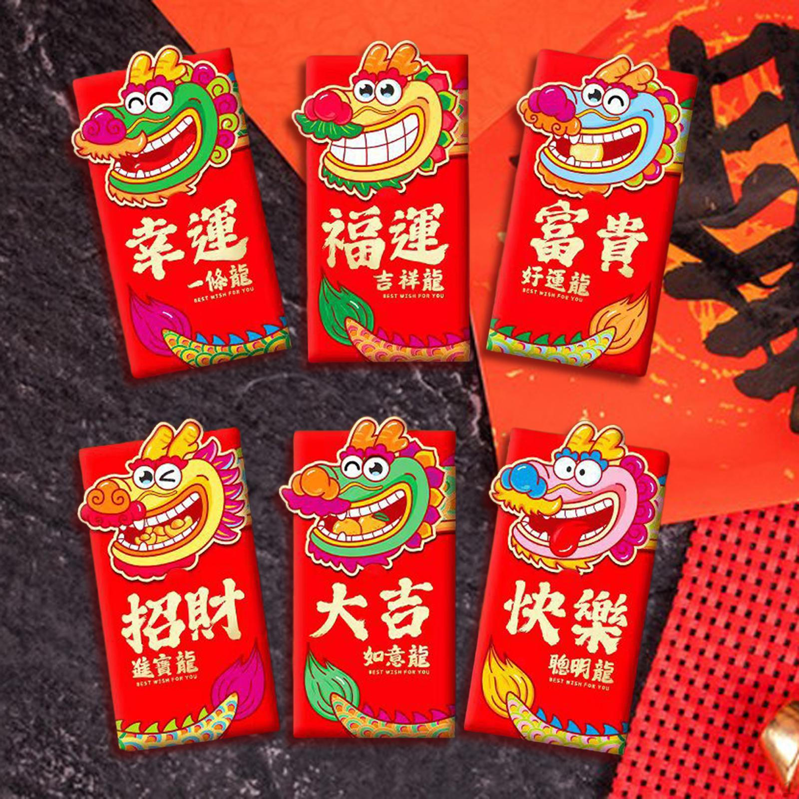 

6 Pieces Chinese Year Red Envelopes Packets Cash Envelope Pocket for Style B