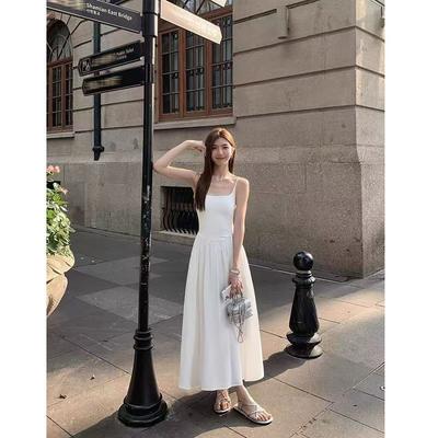 Solid Color Dress Women's New Korean Gentle Suspender Holiday Style Sweet Skirt Waist Thin Temperament Long Dress