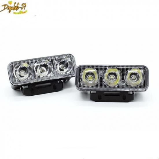 Car Daytime Running Light 3 LED White DRL Amber Turn Signal Front Fog Lamp 2PCS