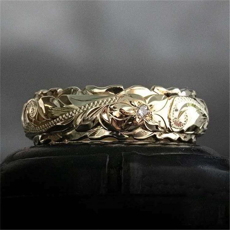 Carving Rose Flower Ring Kvinnor Män Klassisk Ring Trendig Mångsidig Smycken Ringar Bröllopsdagspresent