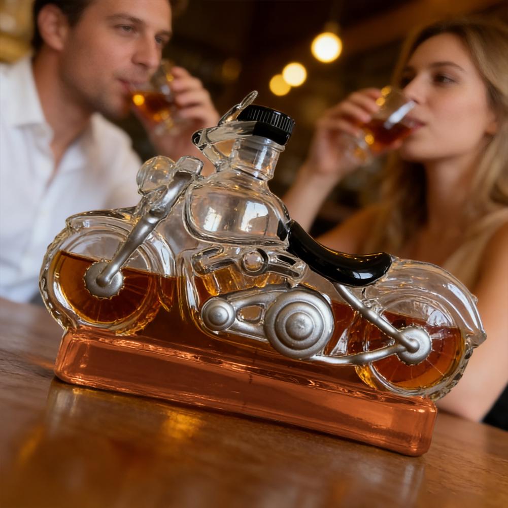 Motorcycle Wine Bottle Rider Wine Gift Vintage Motorcycle Wine Decanter with Stable Base Easy-open Stopper Glass for Parties