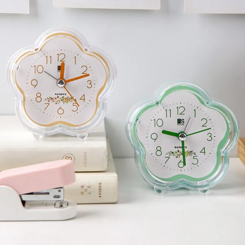 Cute Flower Alarm Clock Mini Portable Child Bedroom Table Decor Battery Powered LED Silent Alarm Clock Office Supplies