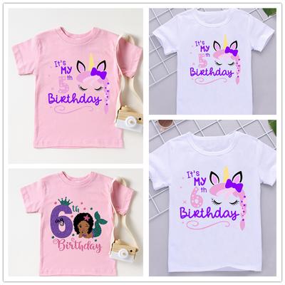 Kawaii Einhorn Gesicht Wimpern Zahl T-Shirt Es ist mein 3.-9. Geburtstag T-Shirt Kinder Kleidung Mädchen T-Shirt Kurzarm T-Shirts