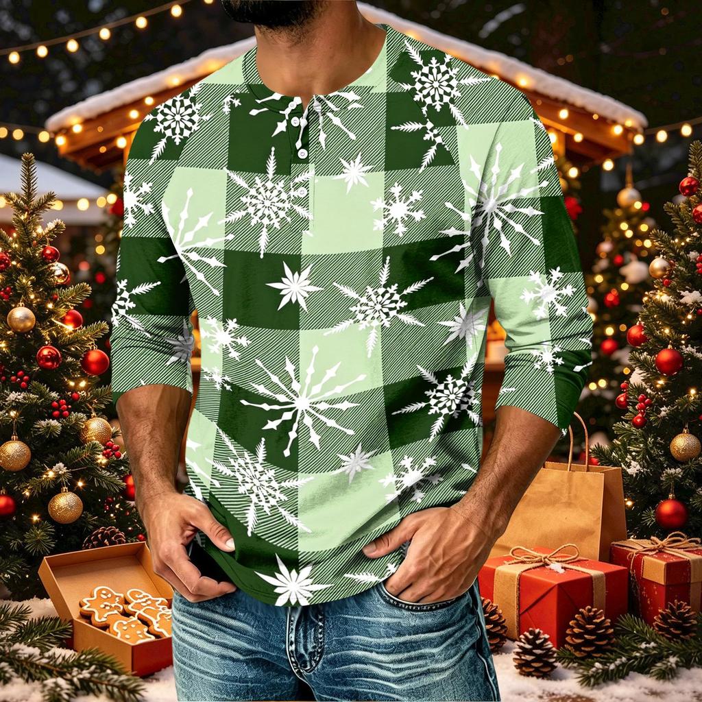 Men's Casual Shirt with Three-Quarter Raglan Sleeves Christmas Print