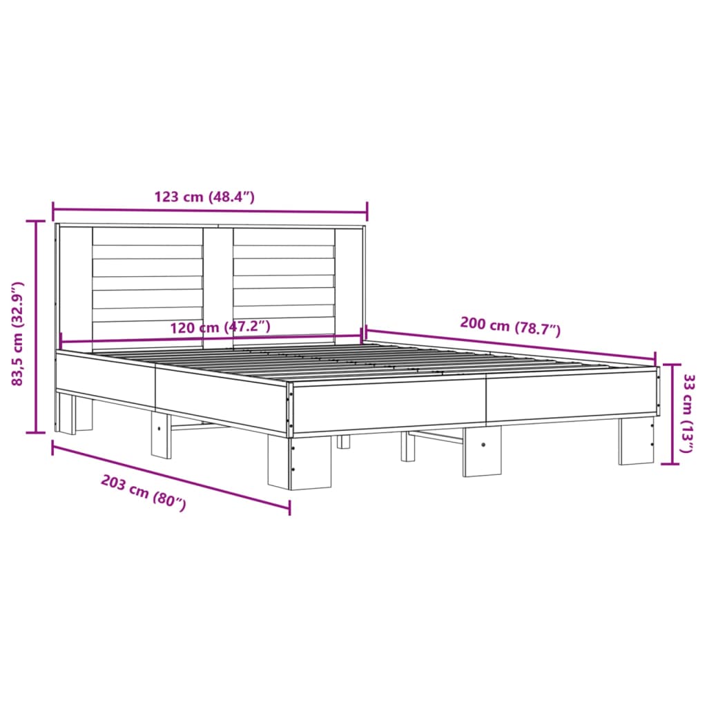 Bed Frame Gray Sonoma 120x200 cm Particleboard and Metal
