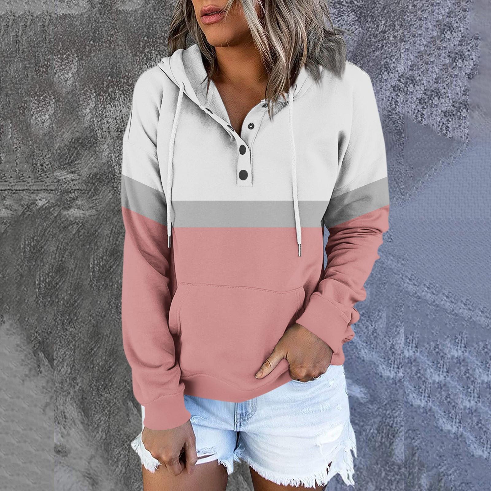 

Женские повседневные модные полосатые пуловеры с длинными рукавами и пуговицами, толстовки с капюшоном XL