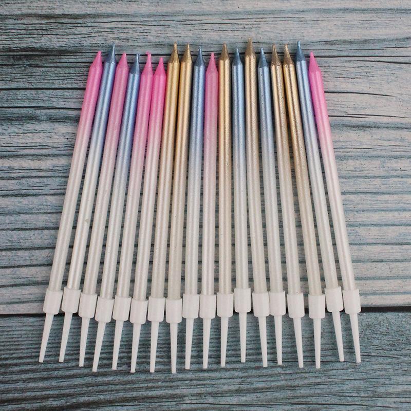 New Gradient Champagne Color Straight Rod Candles Birthday Romantic Party Gradient Pink Blue Boxed Pencil Candles
