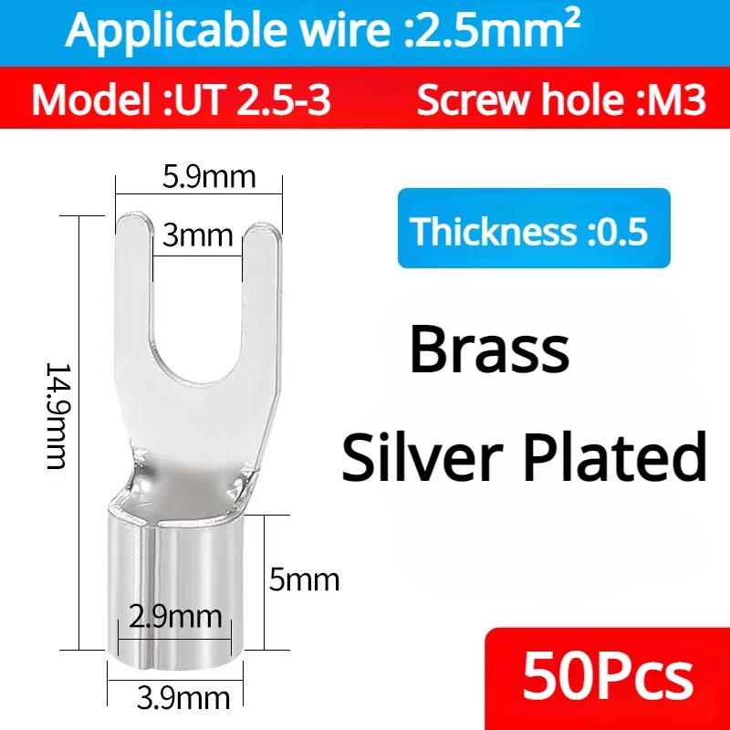 50PCS UT1.5 -10 Non-Insulated Ring Fork U-Type Terminal Tin-Plated Copper Terminals Assortment Kit Cable Wire Connector Crimp