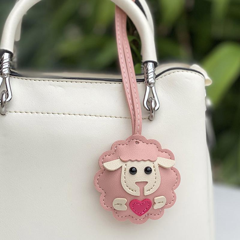 Lamb Keychain Pu Leather Animals Keyring Hanging Ornament Backpack Handbag Charm Gift For Men Women Korean Bag Charms