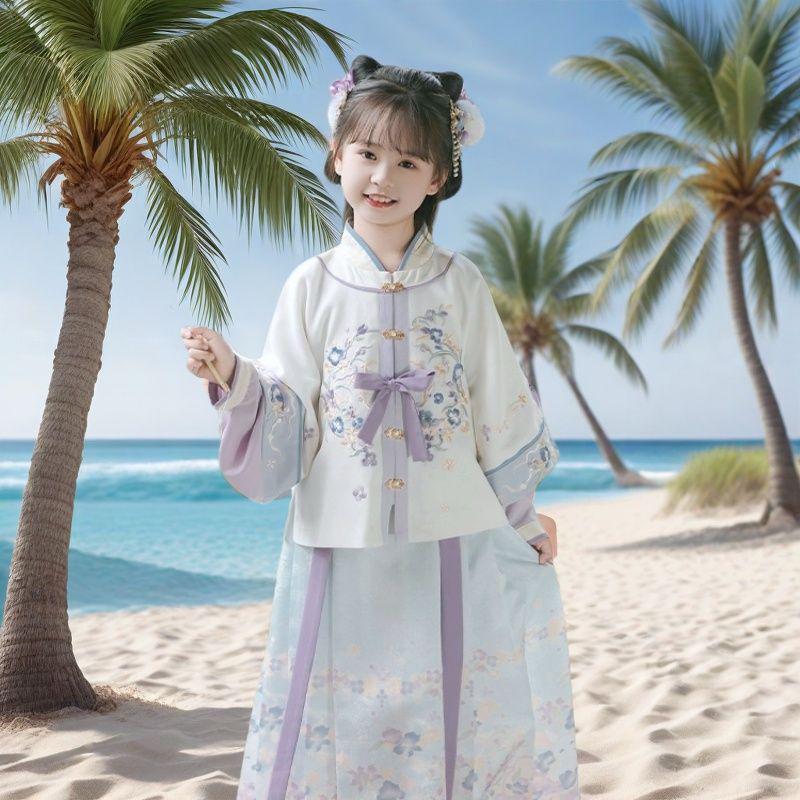 2025 Girls  Purple Hanfu Mamian Set - Ancient Style Two-Piece Tang Suit for Spring/Autumn 110