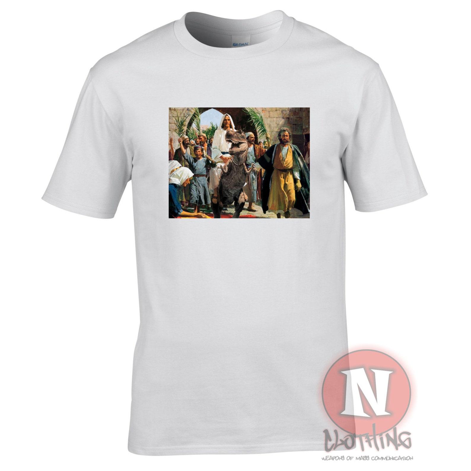 Jesus on a raptor funny religious spoof dinosaur fantasy T-Shirt 4XL