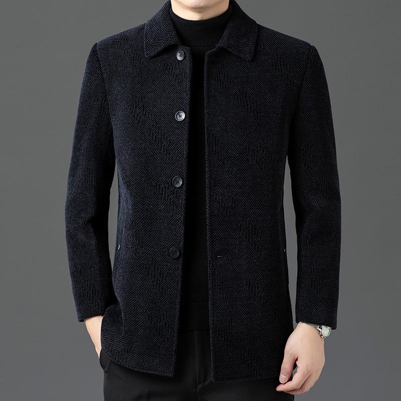 New Autumn and Winter Velvet Coats for Men, Single-breasted, Thickened Woolen Coats for Men, Middle-aged and Elderly Dads