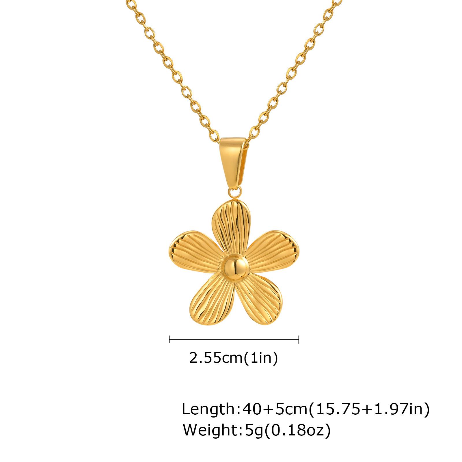 Stainless Steel Flower Hollow Water Drop Spiral Quadrangle Pendant Gold Necklace Female 2114
