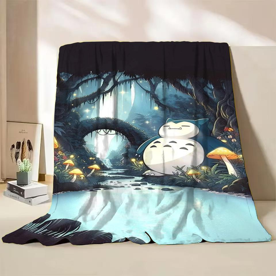 Pokemon Snorlax Flanelová Nadýchaná Fleece Deka pro Domov Ložnici Postel Pohovku Kancelář Dětská Přikrývka Dospělá Měkká Deka Dětský Roztomilý Dárek