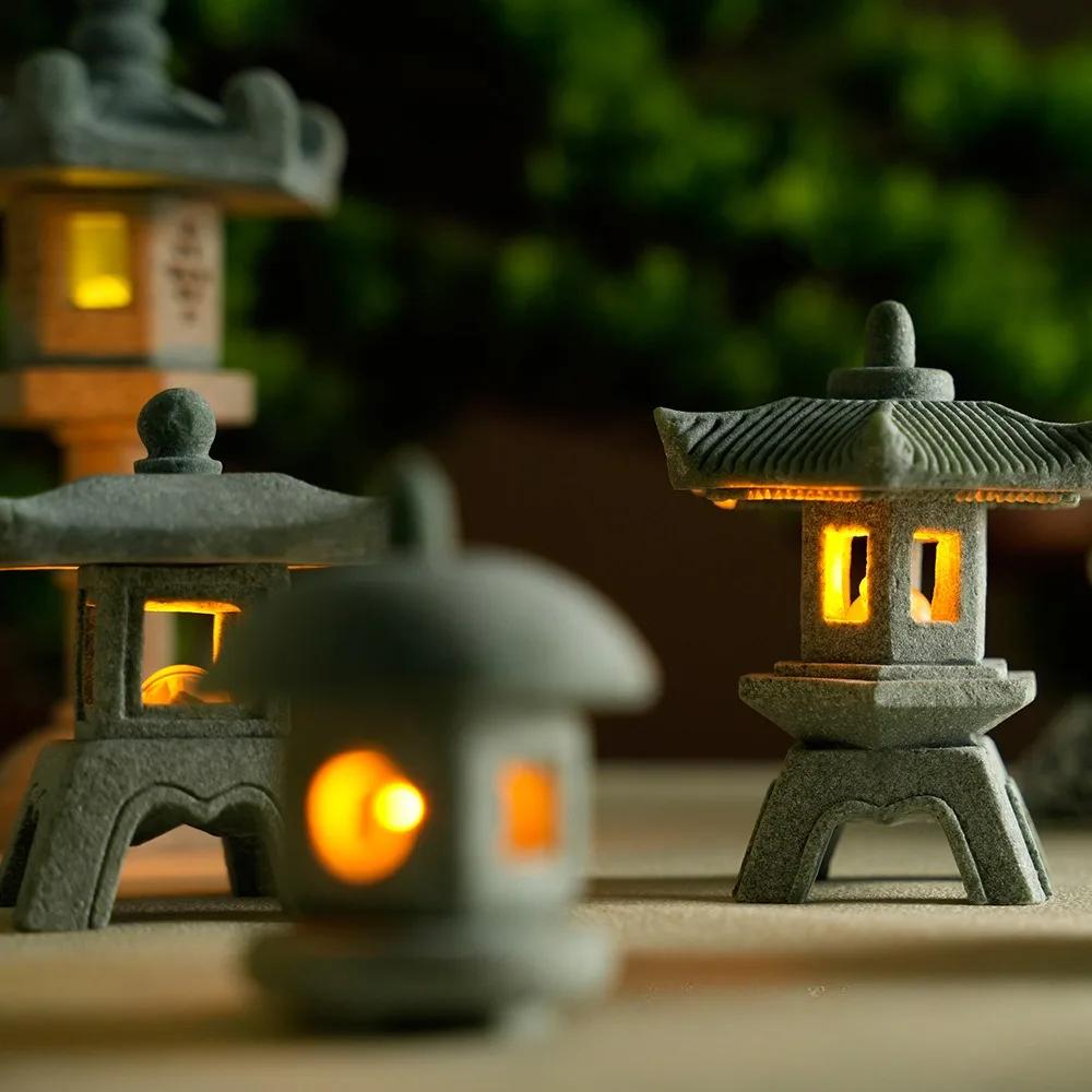 Mini Pagoda Lampion Světlo Zahradní Socha Mikro Krajina Akvárium Zenová Zahrada Domácí Venkovní Dekorace