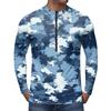 Men’s Crew Neck Printed Zip Breathable Quick Dry Long Sleeve Cycling Jersey with Digital Camouflage Pattern for Outdoor Sports Activities