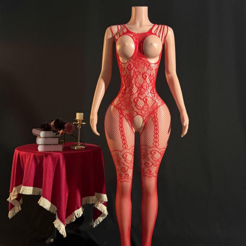 Women Sexy Seductive Mesh Lingerie Set With Black Stocking Intimate Wear