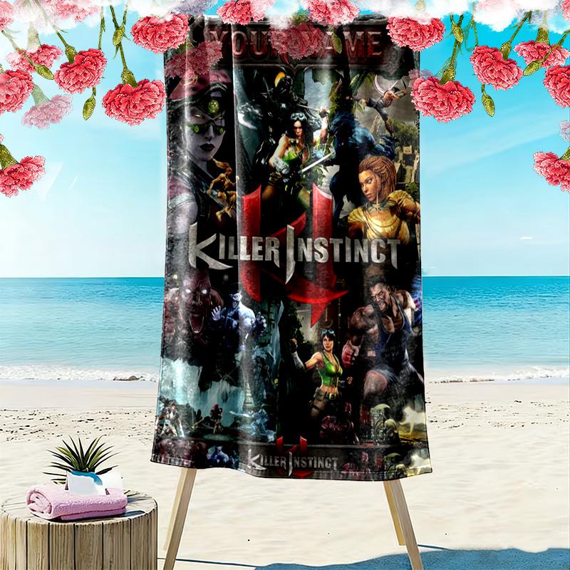 Name Custom KILLER INSTINCT Print Beach Towel, Large Soft Quick Dry Towel for Beach Camping Swimming