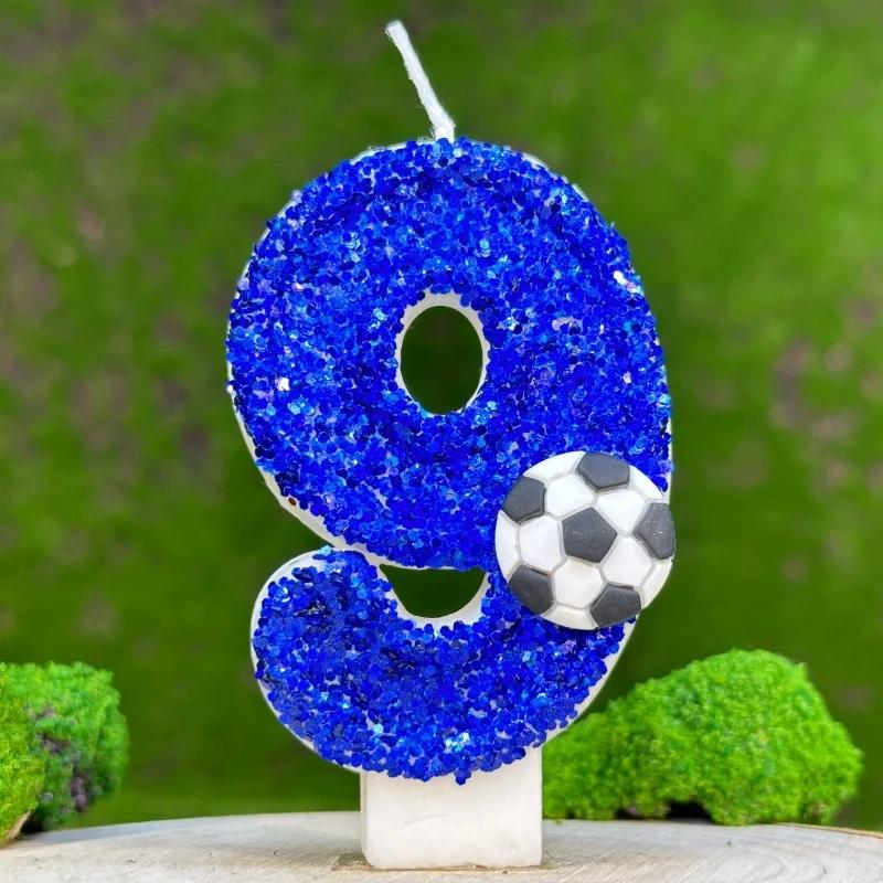 Blue Large Candles Football Birthday Decoration Gifts Children For Guests Candle Number Boy Halloween Party Memories Lamp Candle