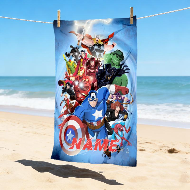 Personalized Name Superhero Trio Stylish Digital Printing Beach Towel Quick‑Drying Absorbent Blanket for Beach Pool Gym Travel