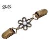 Women Clothing Clip Hollow Flower Cardigan Sweater Clip, Vintage with Metal Fasteners Faux Pearl, Cincher for Dress Shawl Pants Collar