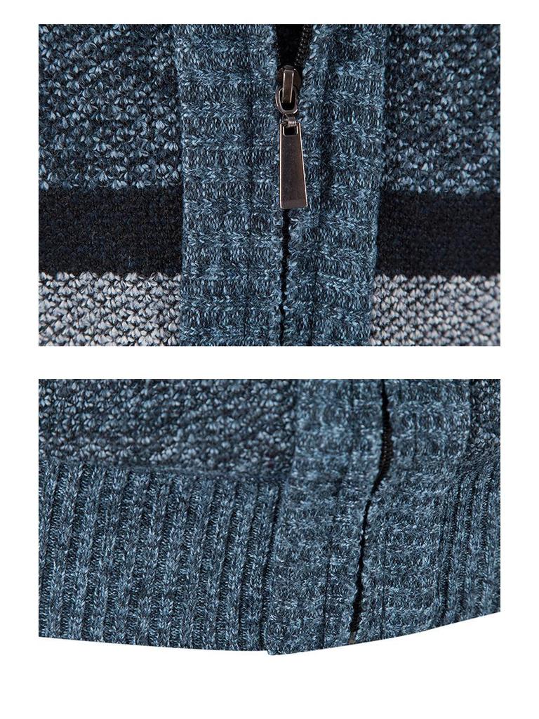 2024 Men's Stand Collar Color Block Plus Velvet Thick Sweater Jacket, Autumn/Winter Collection
