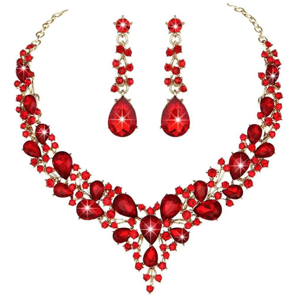 Popular Water Drop Women's Alloy Bridal Necklace Earrings Two-piece Set New Clavicle Short Necklace